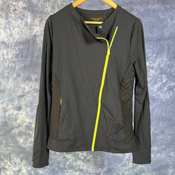 Trina Turk Recreation Black Jet Set Asymmetrical Zip  Jacket Sz L - Picture 1 of 3